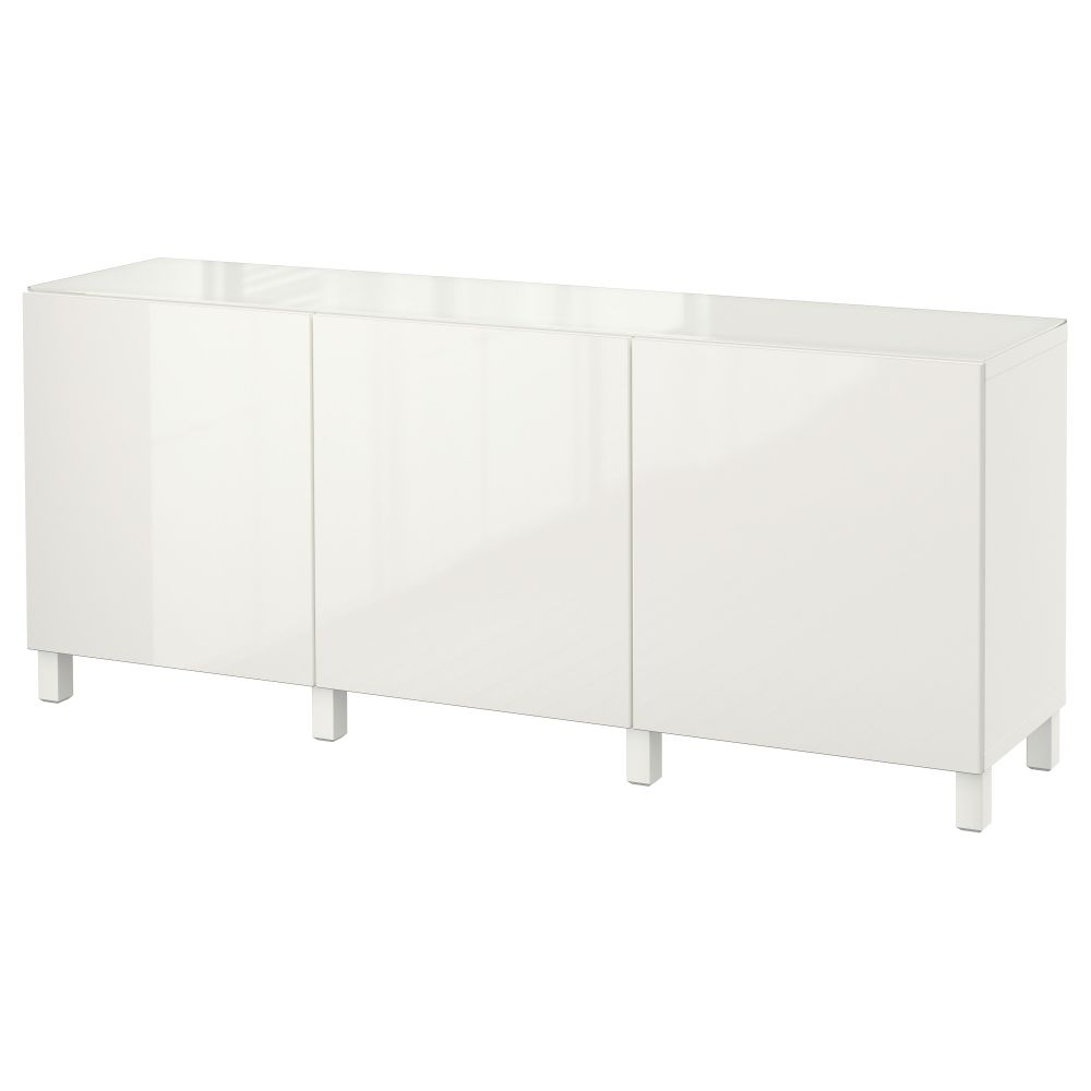 Комбинация для хранения с дверцами БЕСТО, белый, Сельсвикен глянцевый/белый (180x40x74 см) - фото 1