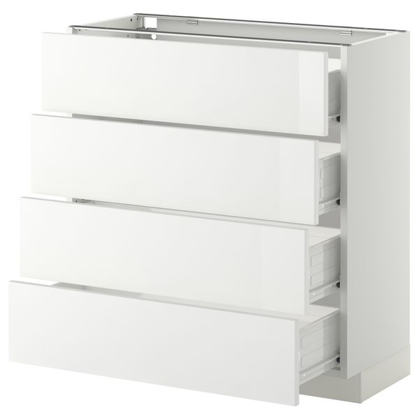 Напольный шкаф 4 фронтальных панели, 4 ящика МЕТОД / ФОРВАРА, белый, Рингульт белый - схема-чертеж с размерами