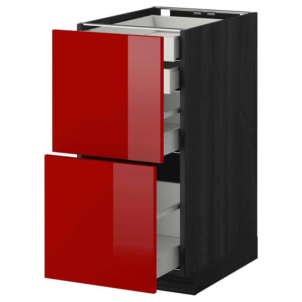 Напольный шкаф 2 фронтальные панели, 2 нижних, 1 средний, 1 высокий ящик МЕТОД / МАКСИМЕРА, черный, Рингульт красный - схема-чертеж с размерами
