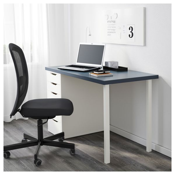 Стол ЛИННМОН / АЛЕКС, геометрический синий, белый (120x60 см) - фото 2