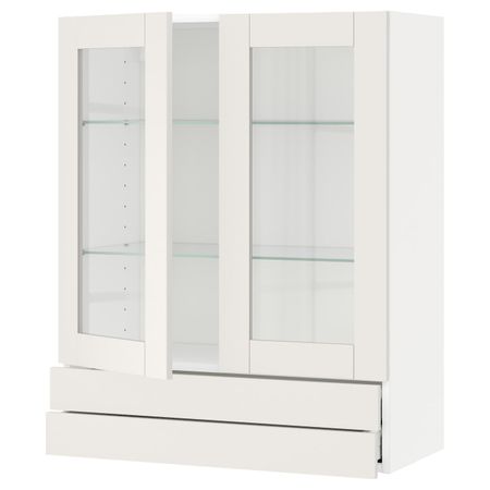 Навесной шкаф, 2 стекло двери/2 ящика, белый/Сэведаль белый 80x100 см IKEA METOD МЕТОД / MAXIMERA МАКСИМЕРА 794.452.54