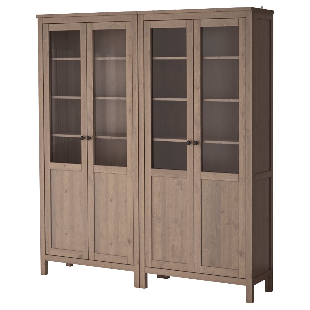 Комбинация для хранения со стеклянными дверцами ХЕМНЭС, серо-коричневый (180x197 см) - схема-чертеж с размерами