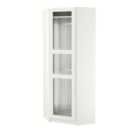 Гардероб угловой ПАКС, белый, Тисседаль белый прозрачное стекло