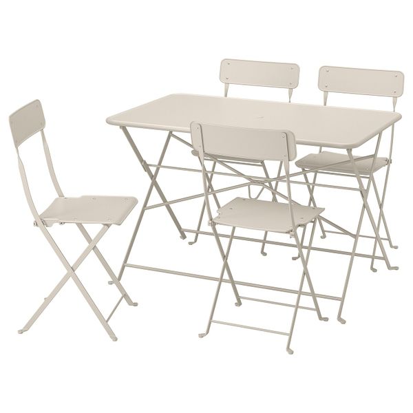 Стол + 4 складных стула, для/сада, бежевый IKEA САЛЬТХОЛЬМЕН 792.790.42 - фото 1