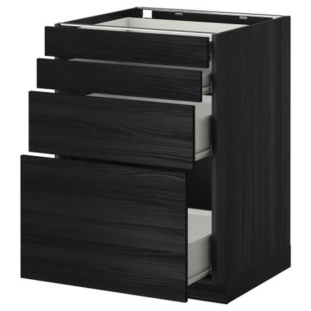 Напольный шкаф 4 фронтальных панели, 4 ящика МЕТОД / ФОРВАРА, черный, Тингсрид черный