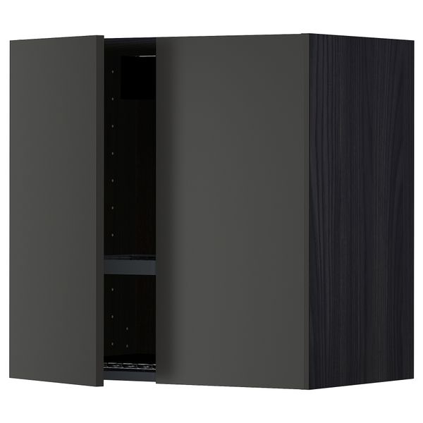 Навесной шкаф с сушилкой, 2 дверцы, черный, Nickebo матовый антрацит, 60x60 см IKEA METOD МЕТОД 994.986.23 - фото 1