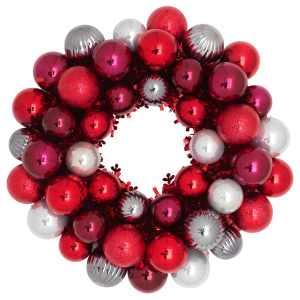 Украшение, венок ВИНТЕР 2016, красный, серебристый (40 см) - фото 1