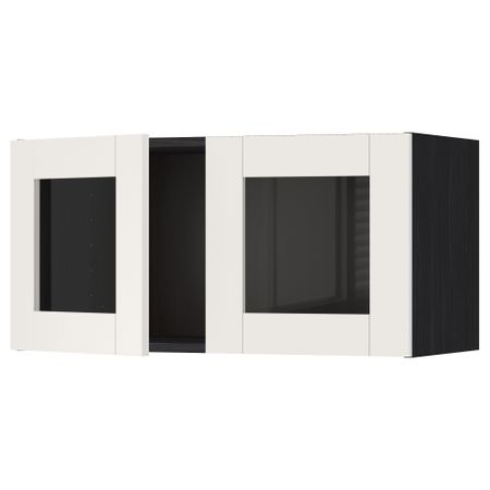 Навесной шкаф с 2 стеклянная дверями МЕТОД, черный, Сэведаль белый (80x40 см)