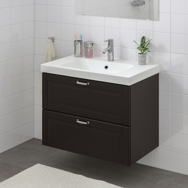 Шкаф для раковины с 2 ящ, Кашён темно-серый, ХАМНШЕР смеситель 83x49x64 см IKEA ГОДМОРГОН / ОДЕНСВИК 393.238.05 - фото 2