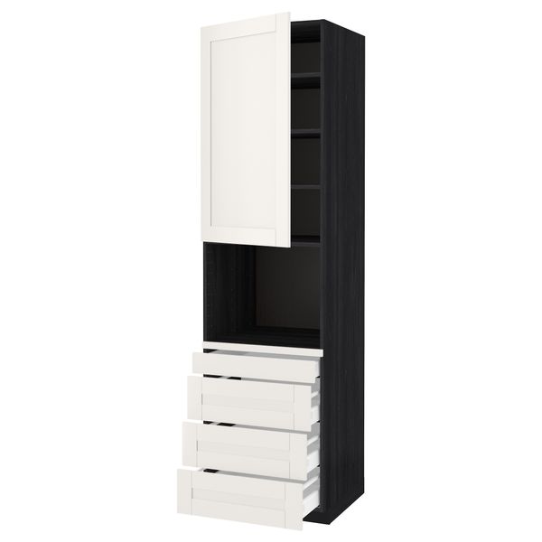 Высокий шкаф для комбинированния СВЧ, 4 ящика МЕТОД / МАКСИМЕРА, черный, Сэведаль белый - схема-чертеж с размерами