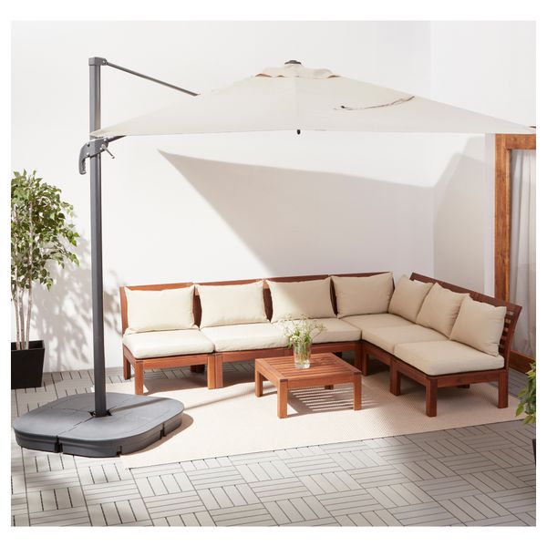 Зонт от солнца с опорой СЕГЛАРО / СВАРТО, наклонный бежевый, темно-серый (330x240 см) - фото 2