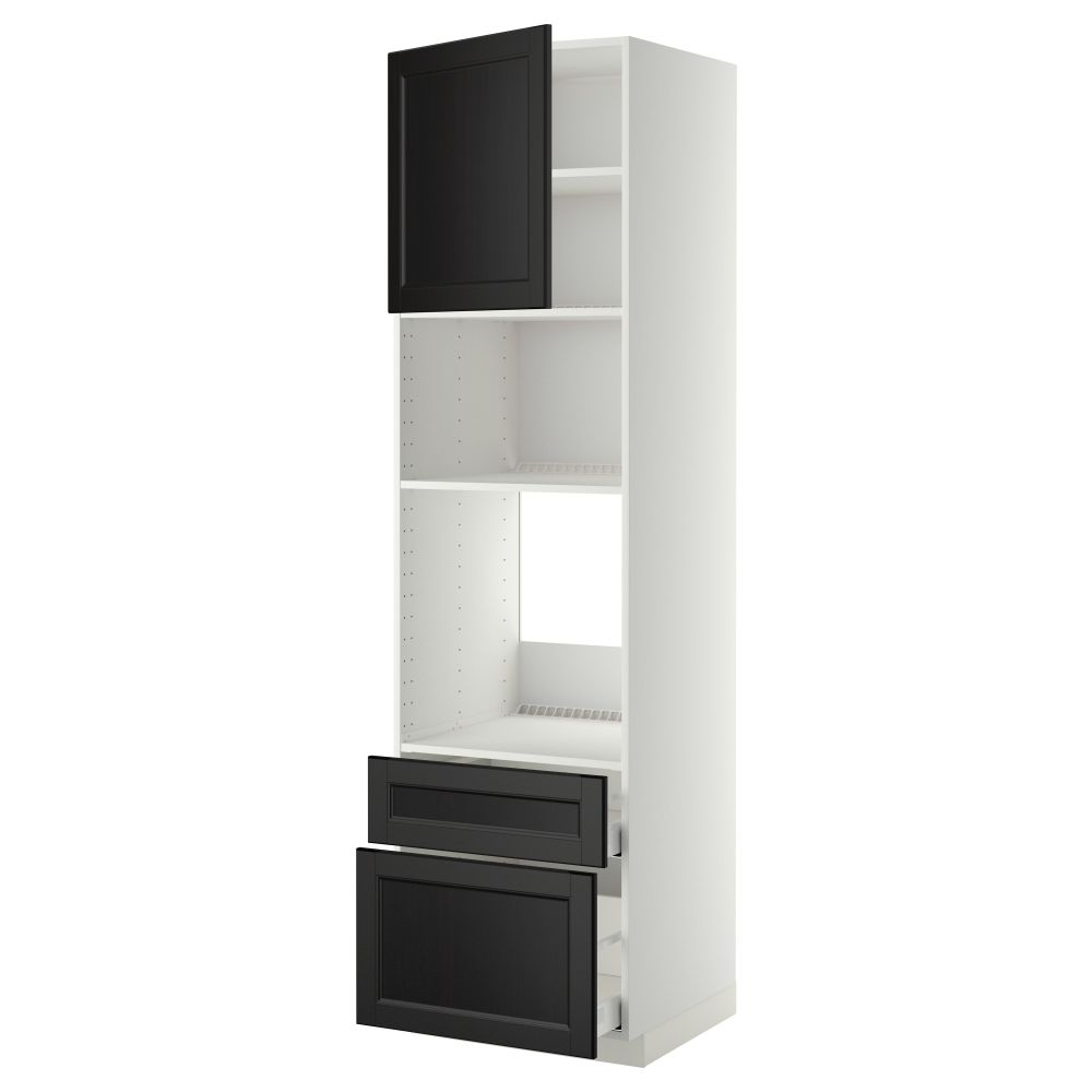 Высокий шкаф для духовки/СВЧ дверца, 2 ящика МЕТОД / МАКСИМЕРА, белый, Лаксарби черно-коричневый - фото 1