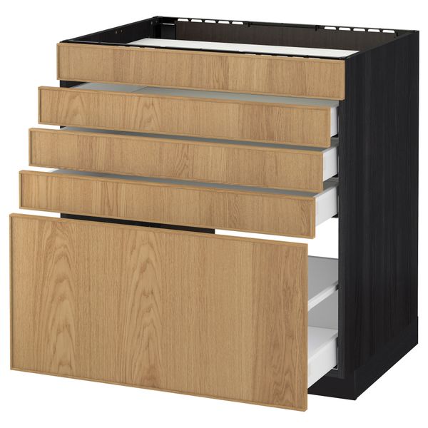 Напольный шкаф для варочной панели, 5 фасадов, 4 ящиков МЕТОД / МАКСИМЕРА, черный, Экестад дуб - схема-чертеж с размерами