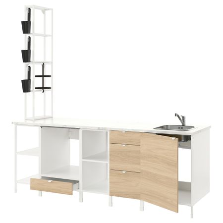 Кухня, белый, под дуб, 243x63.5x241 см IKEA BEGIVENHET БЕГИВЕНХЕТ 493.379.82