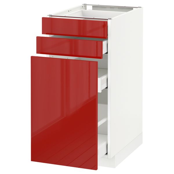 Напольный шкаф с выдвижными модулями, 2 фронтальные панели МЕТОД / МАКСИМЕРА, белый, Рингульт красный - схема-чертеж с размерами