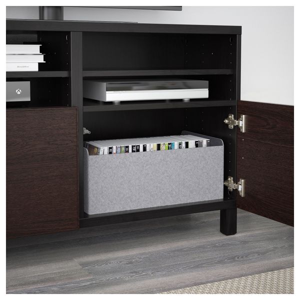 Тумба под ТВ, с дверцами БЕСТО, черно-коричневый, Инвикен черно-коричневый (120x40x74 см) - фото 3