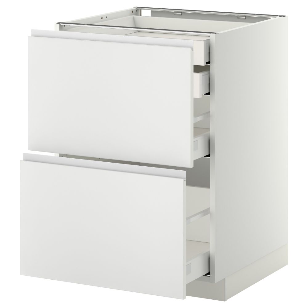 Напольный шкаф 2 фронтальные панели, 2 нижних, 1 средний, 1 высокий ящик МЕТОД / МАКСИМЕРА, белый, Нодста белый - фото 1