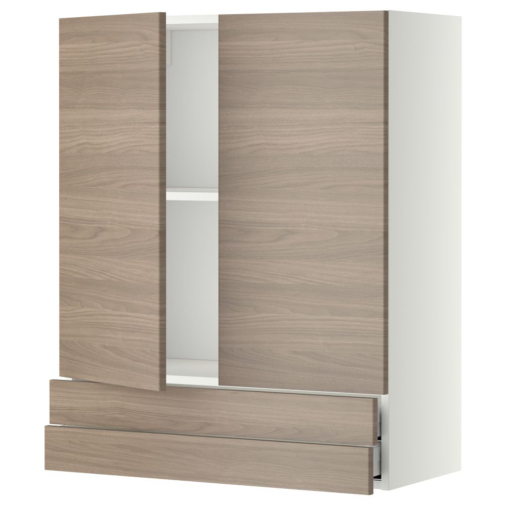 Навесной шкаф, 2 дверцы, 2 ящика МЕТОД / МАКСИМЕРА, белый, Брокхульт светло-серый - фото 1