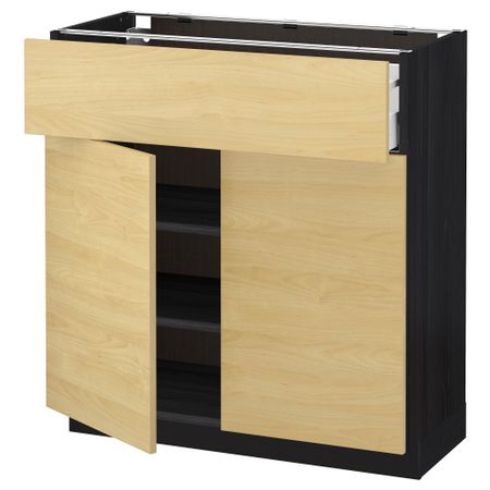 Напольный шкаф + ящик, 2 дверцы МЕТОД / МАКСИМЕРА, черный, Тингсрид береза