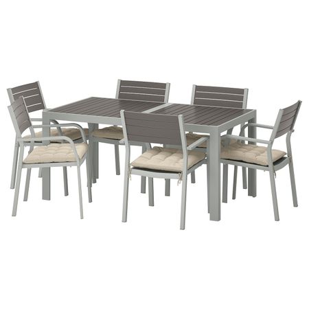 Стол + 6 кресел,д/сада, темно-серый/Холло бежевый 156x90 см IKEA ШЭЛЛАНД 992.927.59