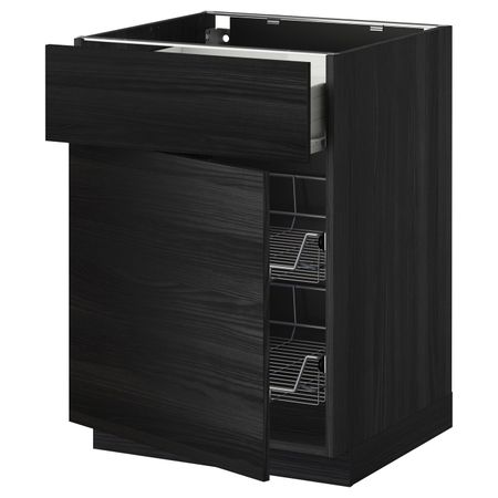 Напольный шкаф с проволочной корзиной/ящ/дверью, черный, Тингсрид черный 60x60 см IKEA МЕТОД / ФОРВАРА 892.673.26