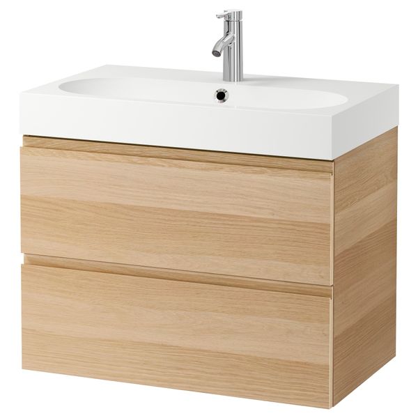 Шкаф для раковины с 2 ящиками ГОДМОРГОН / БРОВИКЕН, под беленый дуб (80x48x68 см) - фото 2