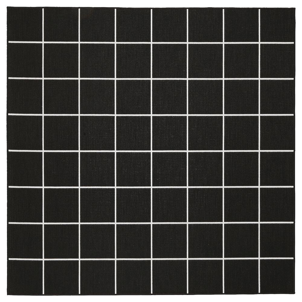 Ковер безворсовый, для/дома/улицы, черный-белый 200x200 см IKEA SVALLERUP СВАЛЛЕРУП 904.352.15 - фото 1