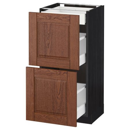 Напольный шкаф, 2 фасада, 3 ящика МЕТОД / МАКСИМЕРА, черный, Филипстад коричневый