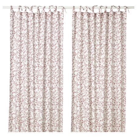Гардины, 1 пара ХЭССЛЕКЛОККА, белый белый/красный, розовый (145x300 см)