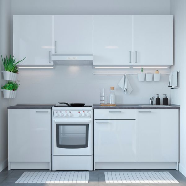 Кухня, глянцевый белый 240x61x220 см IKEA KNOXHULT КНОКСХУЛЬТ 794.005.71 - схема-чертеж с размерами