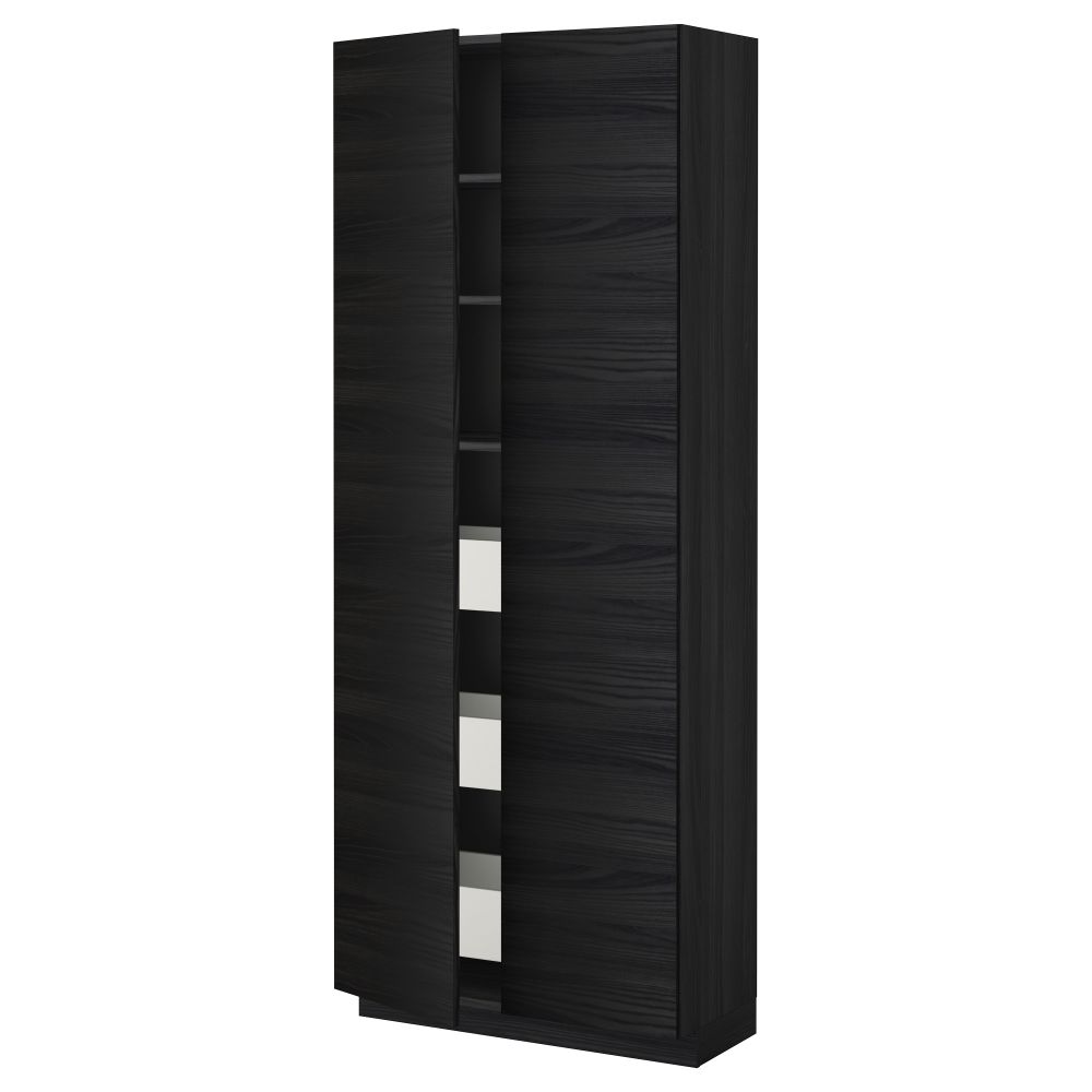 Высокий шкаф с ящиками, 2 дверцы МЕТОД / МАКСИМЕРА, черный, Тингсрид черный (80x37x200 см) - фото 1
