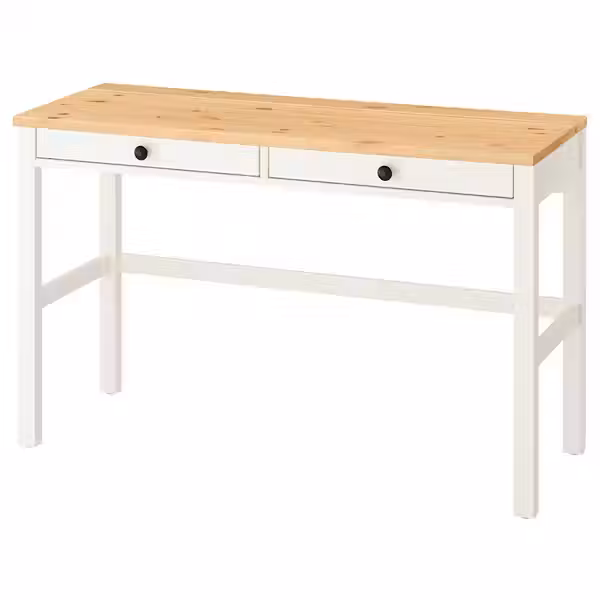 HEMNES Стол с 2 ящиками - белая морилка/светло-коричневый 120x47 см - фото 1