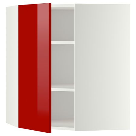 Угловой навесной шкаф с полками МЕТОД, белый, Рингульт красный