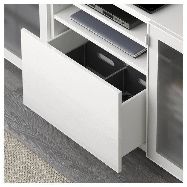 Тумба для ТВ с ящиками БЕСТО, белый, Сельсвикен глянцевый/белый матовое стекло (180x40x74 см) - фото 3