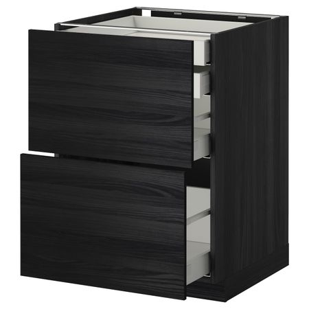 Напольный шкаф 2 фронтальные панели, 2 нижних, 1 средний, 1 высокий ящ, черный, Тингсрид черный 60x60 см IKEA МЕТОД / МАКСИМЕРА