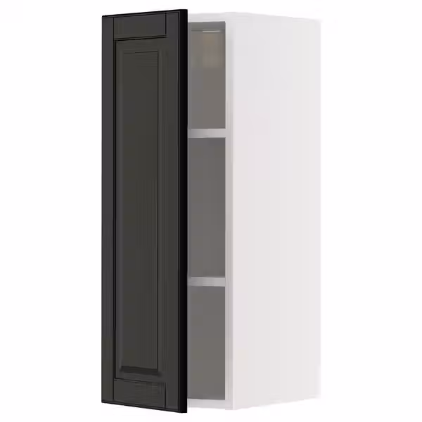METOD Навесной шкаф с полками - белый/Bodbyn чёрный 30x80 см - фото 1