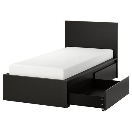 MALM Каркас кровати+2 кроватных ящика - черно-коричневый/Lönset 90x200 см