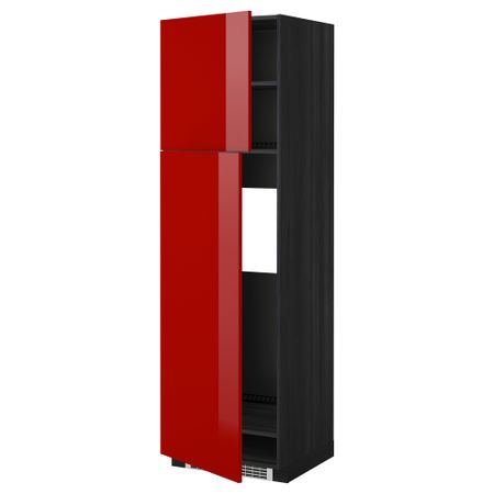 Высокий шкаф для холодильника, 2 дверцы МЕТОД, черный, Рингульт красный