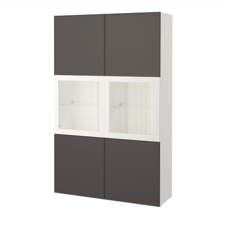 Комбинация для хранения со стеклянными дверцами БЕСТО, белый Грундсвикен, темно-серый прозрачное стекло