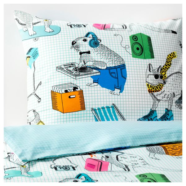 Пододеяльник и 1 наволочка ФЛИККОГА, белый, разноцветный (150x200/50x70 см) - фото 1