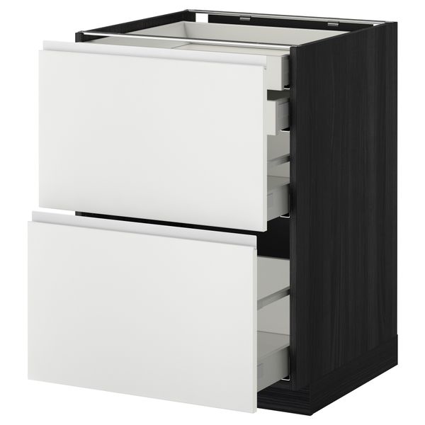 Напольный шкаф 2 фронтальные панели, 2 нижних, 1 средний, 1 высокий ящик МЕТОД / МАКСИМЕРА, черный, Нодста белый - фото 1