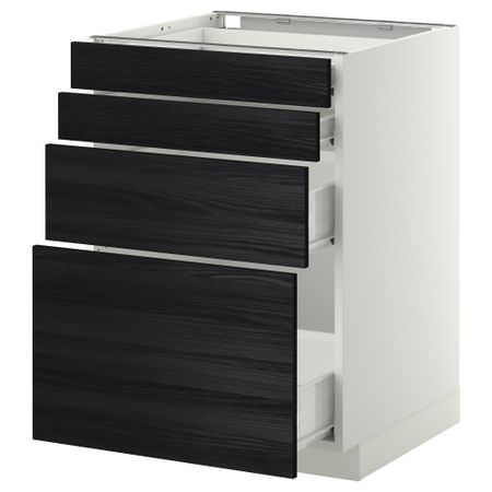 Напольный шкаф 4 фронтальных панели, 4 ящика МЕТОД / ФОРВАРА, белый, Тингсрид черный