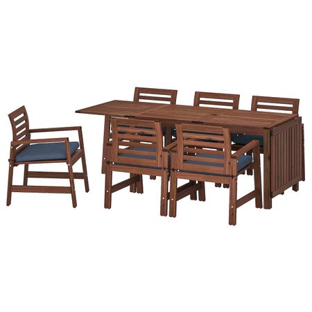Стол + 6 кресел,д/сада, коричневая морилка, ФРЁСЁН/ДУВХОЛЬМЕН синий IKEA ЭПЛАРО 092.920.23