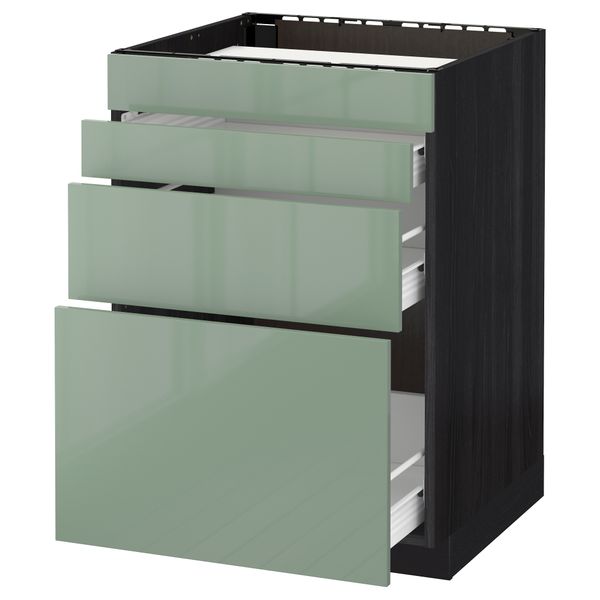 Напольный шкаф для духовки, 4фасада, 3 ящика МЕТОД / ФОРВАРА, черный, Калларп светло-зеленый - схема-чертеж с размерами