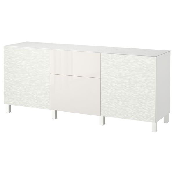 Комбинация для хранения с дверцами, ящиками БЕСТО, Лаксвикен белый, Сельсвикен глянцевый/белый (180x42x74 см) - фото 1