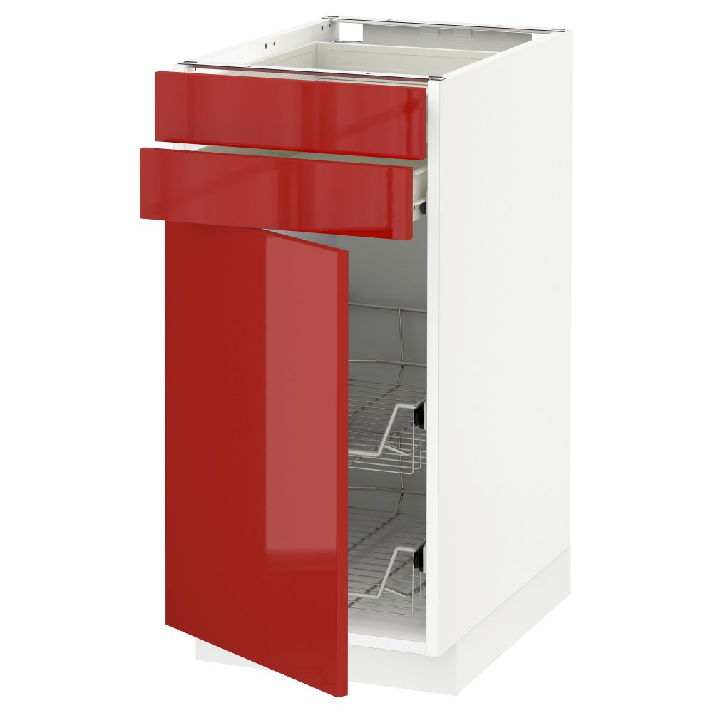 Напольный шкаф, дверца, 2 ящика, проволочных корзин МЕТОД / ФОРВАРА, белый, Рингульт красный - схема-чертеж с размерами