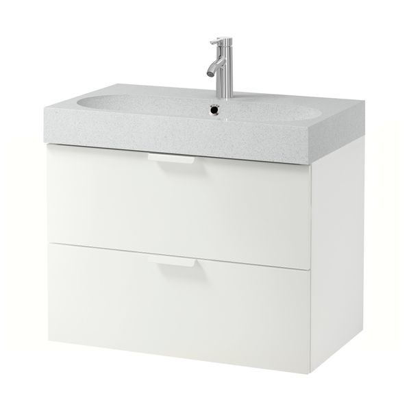 Шкаф для раковины с 2 ящиками ГОДМОРГОН / БРОВИКЕН, белый, светло-серый (80x49x68 см) - фото 2