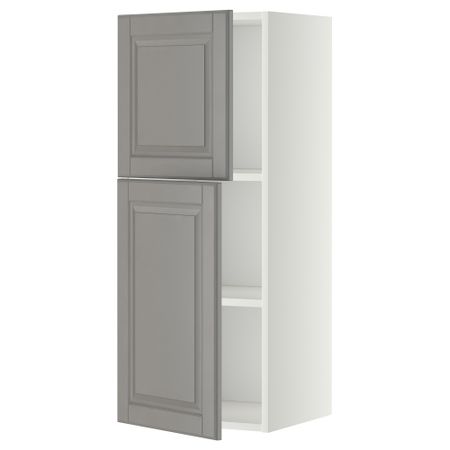 Навесной шкаф с полками, 2 дверцы, белый, Bodbyn серый, 40x100 см IKEA METOD МЕТОД 294.582.39