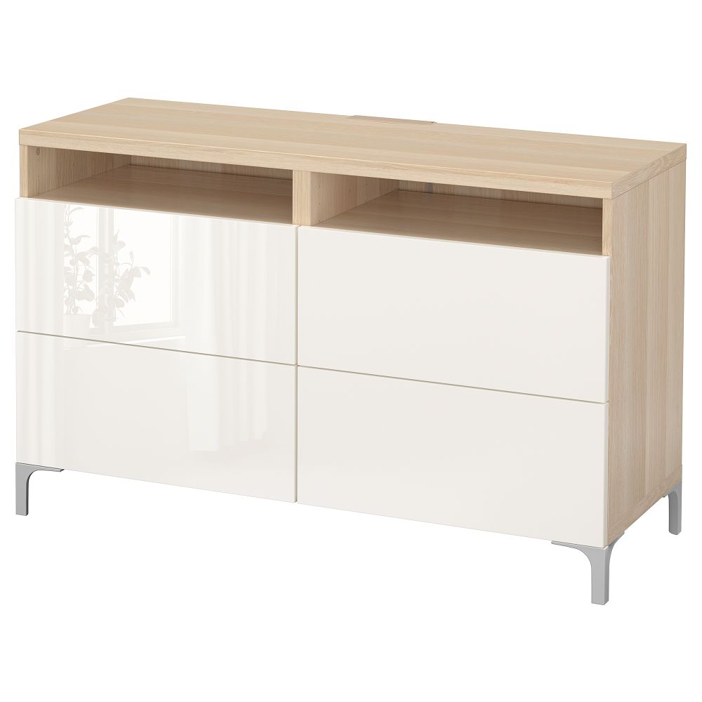 Тумба для ТВ с ящиками, 120x40x74 см, под беленый дуб Selsviken глянцевый, белый IKEA BESTÅ БЕСТО 191.939.56 - фото 1