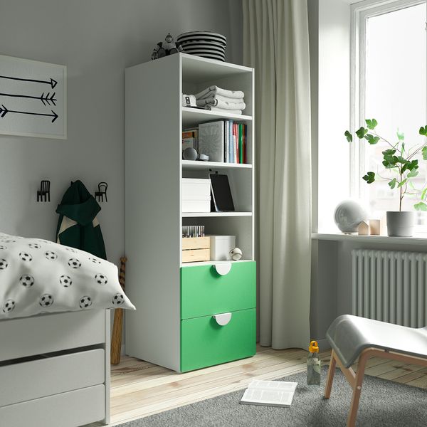 Стеллаж, 60x57x181 см, белый зеленый с 2 ящиками IKEA PLATSA ПЛАТСАA ПЛАТСА, SMÅSTAD СМОСТАД 394.832.81 - схема-чертеж с размерами